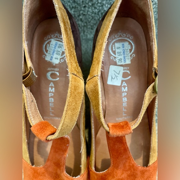 Jeffrey Campbell Darnell Suede Wedge Shoes Colorblock Green Orange Tan 7.5 - Picture 2 of 14